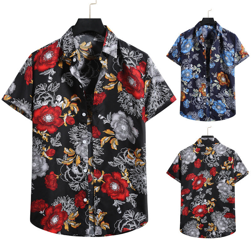 Men's Fashion Casual Beach Floral Shirt Hawaiian Shirt